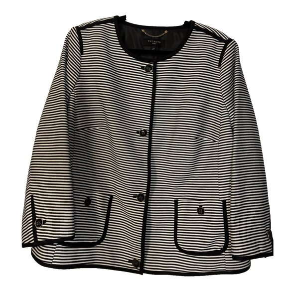 Talbots Suit Jacket Blazer 14W Black White Stripe Nautical Cotton Blend NEW - Picture 1 of 11